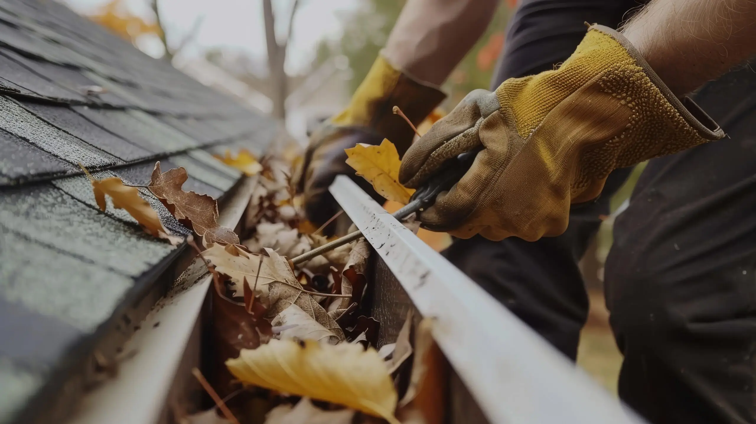 cleaning out a gutter