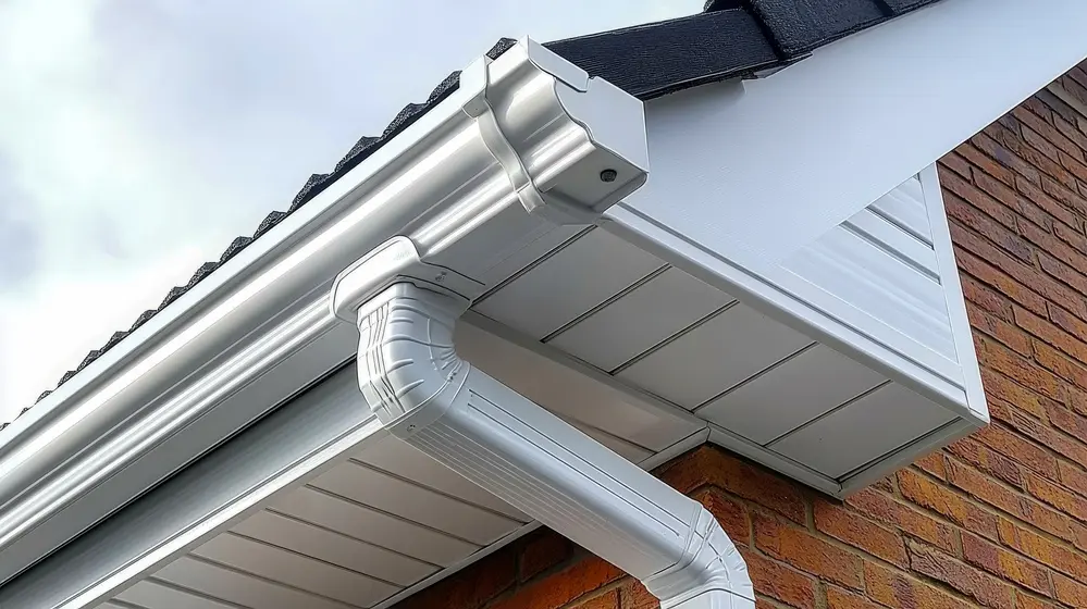 Close-up view of a newly installed seamless gutter system